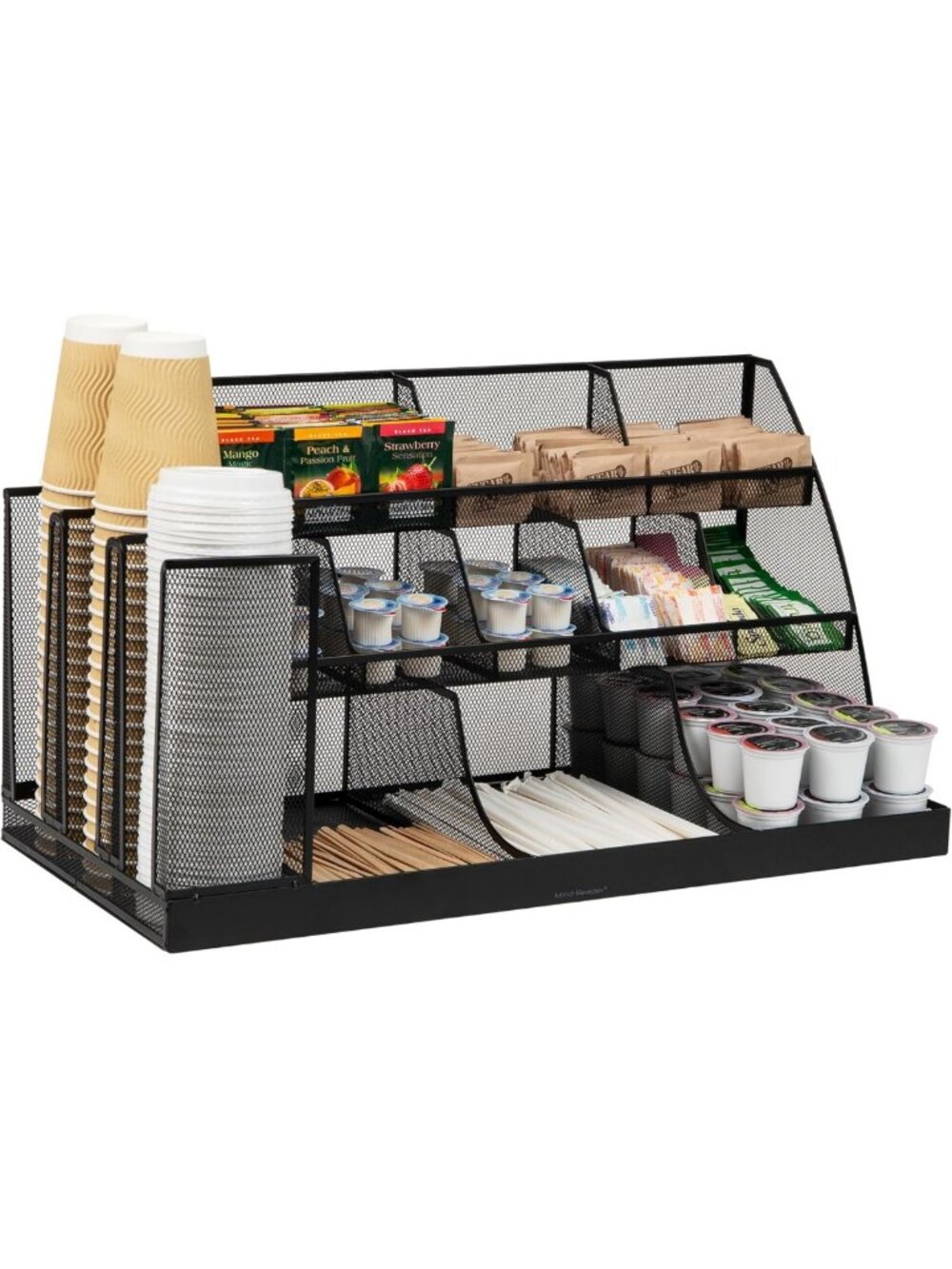 3-Tier Coffee Station Organizer - Metal Mesh Breakroom Storage for Condiments